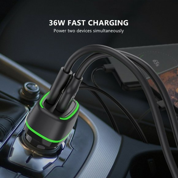 ESOULK BLACK 36W FAST CAR CHARGER 18W PD+18W QC USB-A & USB-C - Picture 5 of 6